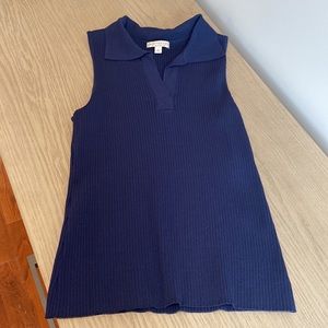 Eva Mendes Size S Sweater Collared Tank Navy Blue